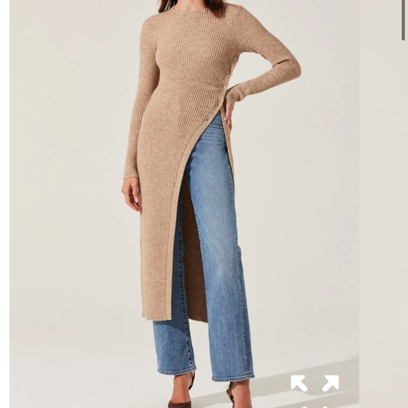 Astr Sweaters - Elegant Tan Knit Sweater Dress